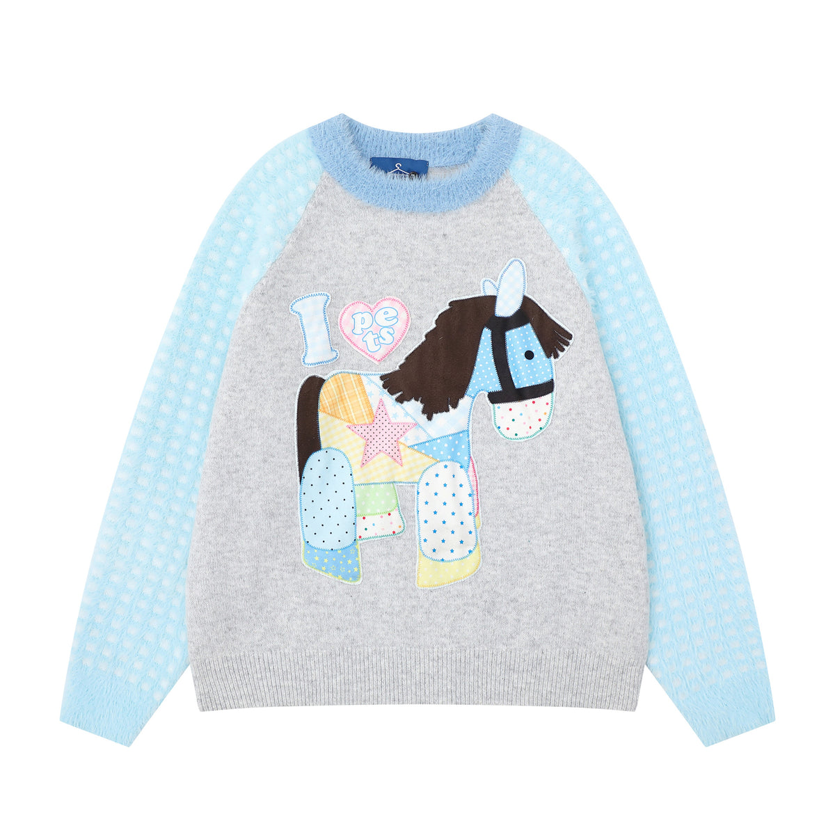 Color blocking pony pattern sweater for women | MuddyStock Originals Gray