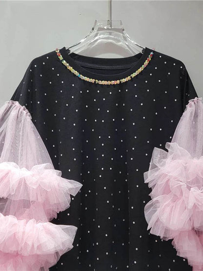 Women's loose T-shirt with spliced pink gauze | MuddyStock Originals MuddyStock