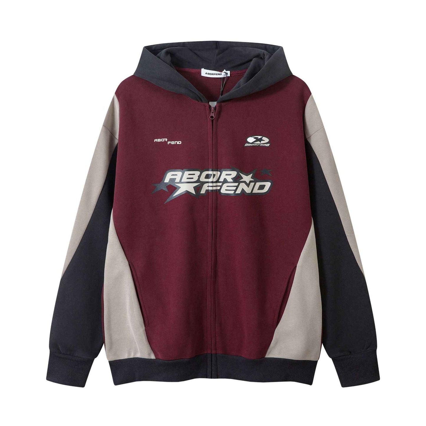 Retro Patchwork Letters Printed Hoodie For Men And Women Purplish Red MuddyStock