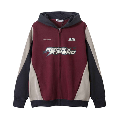 Retro Patchwork Letters Printed Hoodie For Men And Women Purplish Red MuddyStock