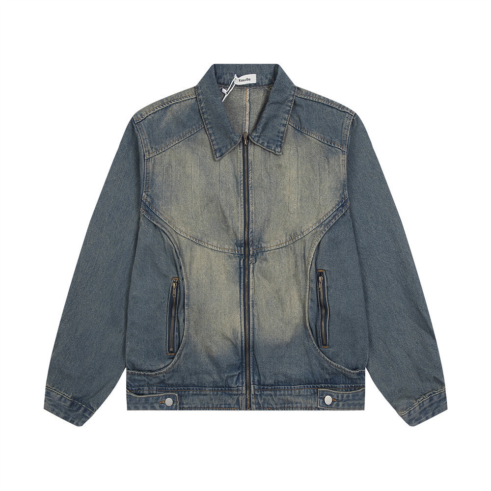 Punk Old Wash Denim Jacket For Men MuddyStock null
