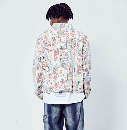 Hip Hop Washed Vintage Poster Cowboy Loose Coat For Men MuddyStock