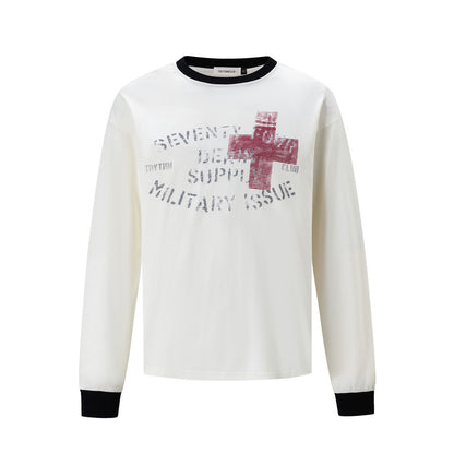 Street Style Cross Letter Print Long Sleeve Round Neck Men's T-Shirt
