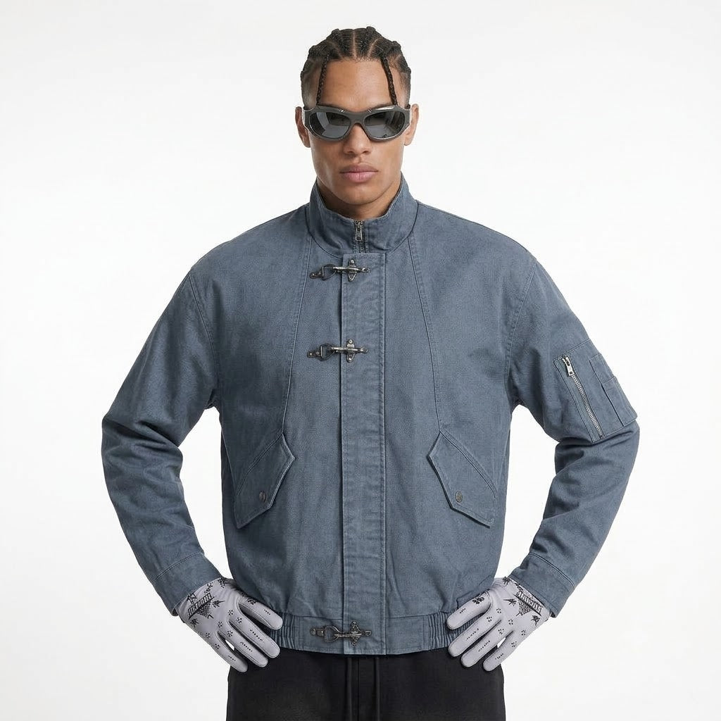 American Retro High-end Washed Vintage Design Stand-collar Casual Jacket For Men