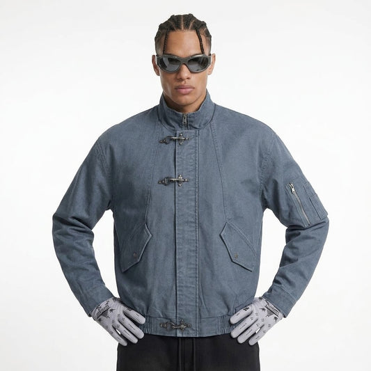 American Retro High-end Washed Vintage Design Stand-collar Casual Jacket For Men