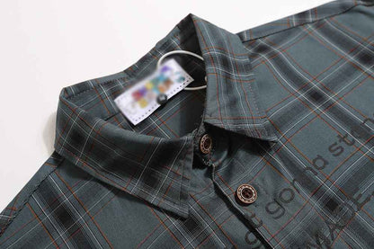 Loose Short Sleeve Plaid Shirt For Men null