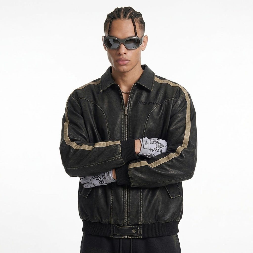 Distressed PU Leather Jacket For Men