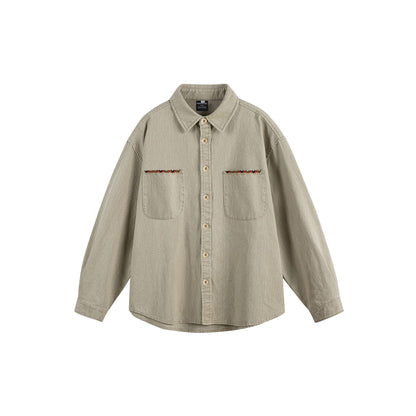 Loose Casual Versatile Denim Shirt For Men | MuddyStock Originals Khaki