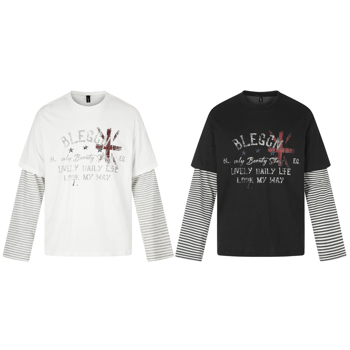 Printed Faux Layered Long Sleeve Tee For Men | MuddyStock Originals