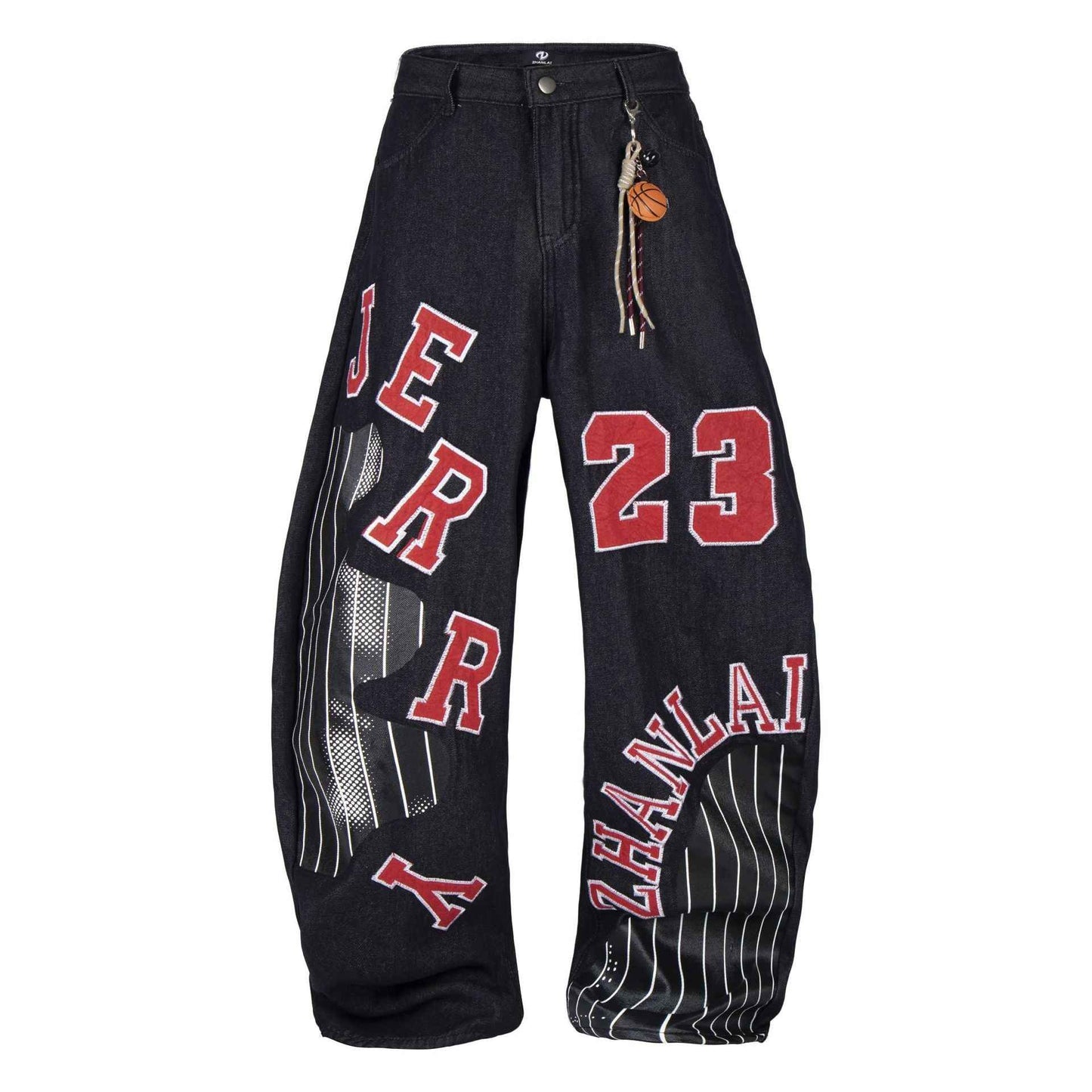 Retro printed patchwork jeans for men | MuddyStock Originals Black 5525