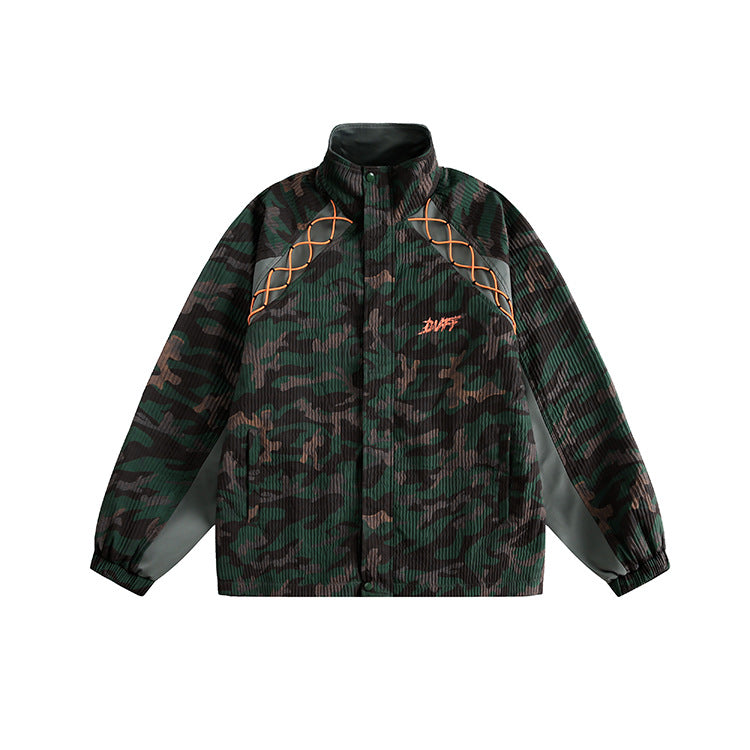 Camouflage diamond grid color blocked jacket Green eprolo