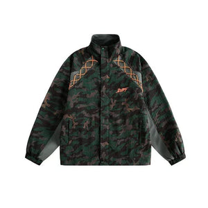 Camouflage diamond grid color blocked jacket for women | MuddyStock Originals Green
