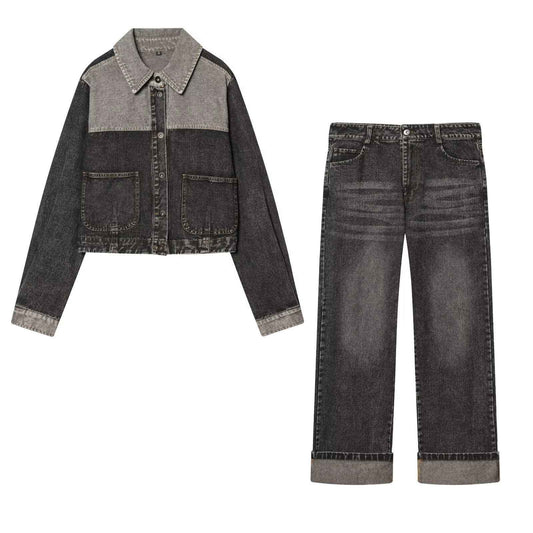 Spring denim jacket+rolled denim jeans for women | MuddyStock Originals Set