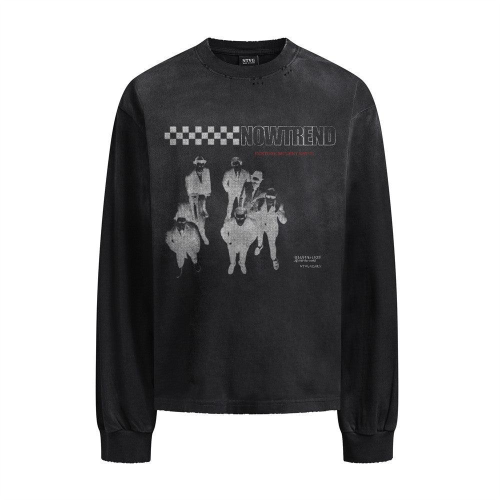 Abstract figure printed long sleeved t-shirt for men | MuddyStock Originals Black