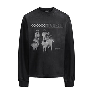 Abstract figure printed long sleeved t-shirt for men | MuddyStock Originals Black
