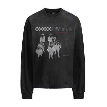 Abstract figure printed long sleeved t-shirt for men | MuddyStock Originals Black