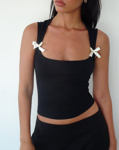 Simple Slim Tank Top with Bow Decoration For Women | MuddyStock Originals Black MuddyStock