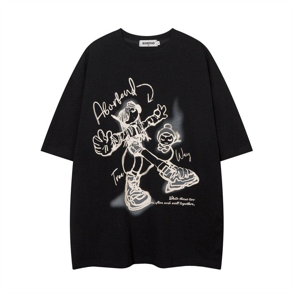 Cartoon Cotton T-shirt For Men And Women Black MuddyStock