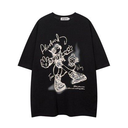 Cartoon Cotton T-shirt For Men And Women Black MuddyStock