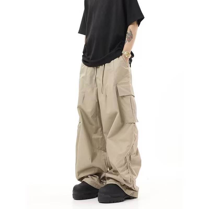 American Vintage Crumpled Multi-pocket Loose Cargo Pants Khaki MuddyStock