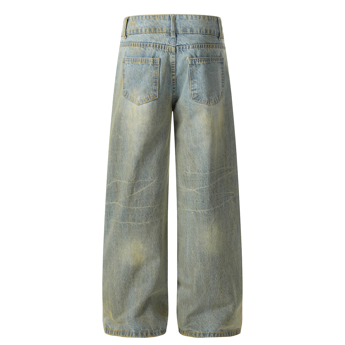 Vintage distressed dirty dyed yellow mud wide leg jeans for men | MuddyStoc Originals