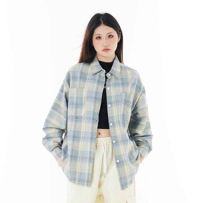 Loose Plaid Long Sleeve Shirt For Women MuddyStock
