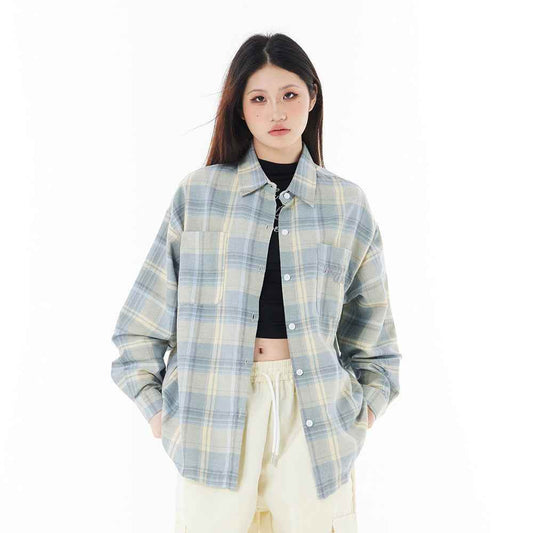 Loose Plaid Long Sleeve Shirt For Women MuddyStock