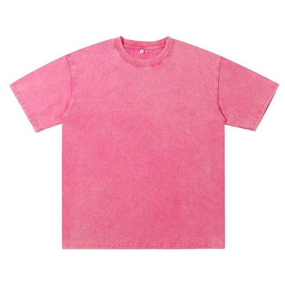 Summer New Round Neck Loose Retro Top Rose Red MuddyStock