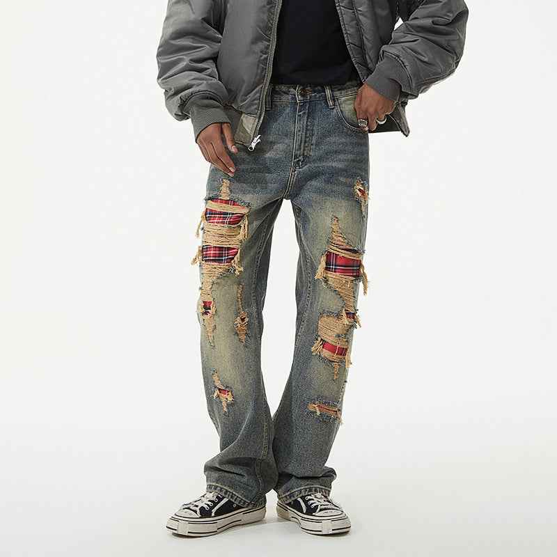 Washed Loose Casual Straight Jeans For Men Retro Blue MuddyStock