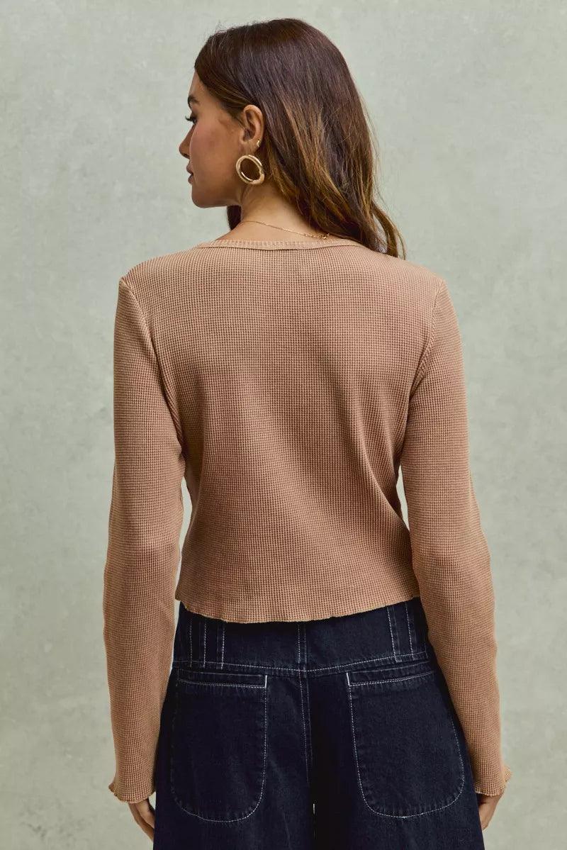 Vintage Washed Lace Crop Thermal Washed Knit Top