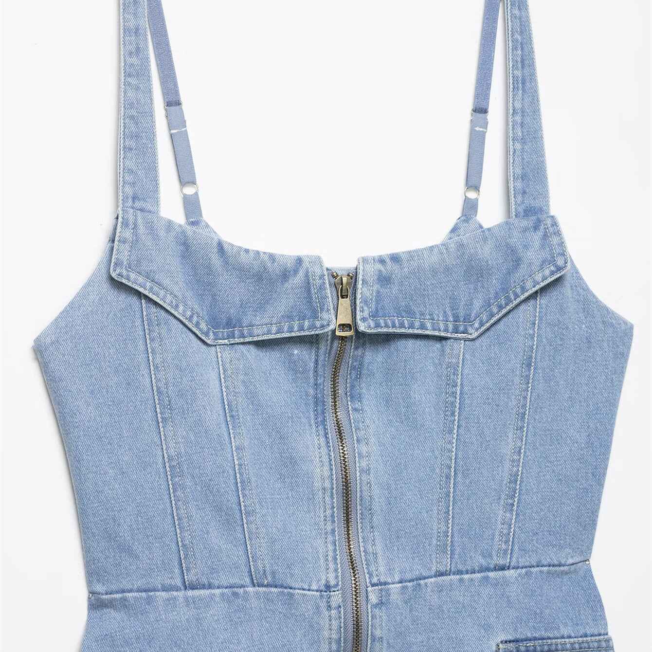 Zipper Splicing Cowboy Tight Strap Top For Women | MuddyStock Originals