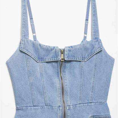 Zipper Splicing Cowboy Tight Strap Top For Women | MuddyStock Originals