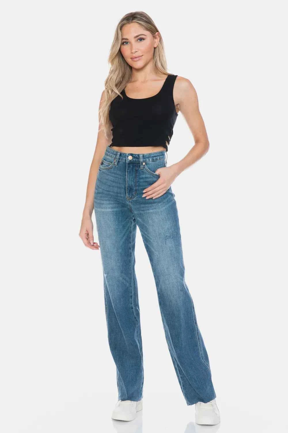 Judy Blue Cut Raw Hem Straight Jeans Trendsi