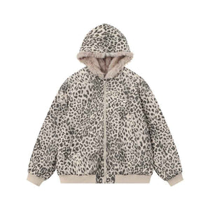 Wool collar hooded leopard print jacket for women | MuddyStock Originals Leopard color