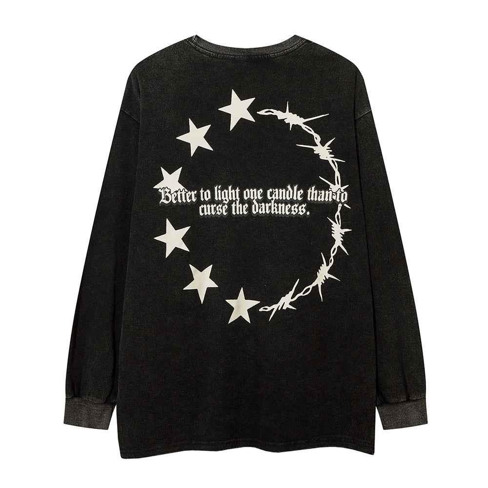Cotton Washed And Worn Loose Long Sleeve Crew Neck T-shirt For Women null