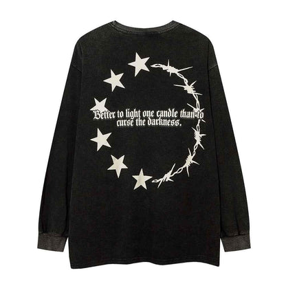 Cotton Washed And Worn Loose Long Sleeve Crew Neck T-shirt For Women null