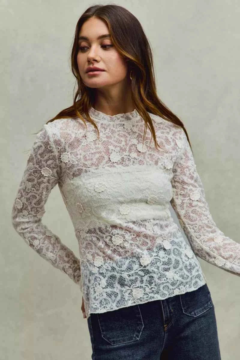 Lace Long Sleeve Floral Layering Top Trendsi
