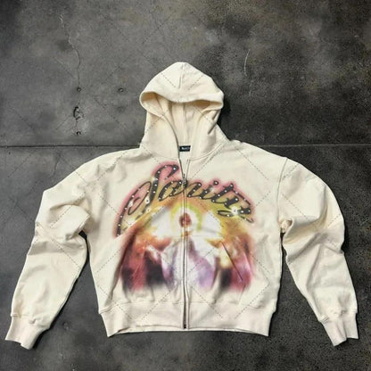 Loose hoodie zipper hoodie | MuddyStock Originals Off-white