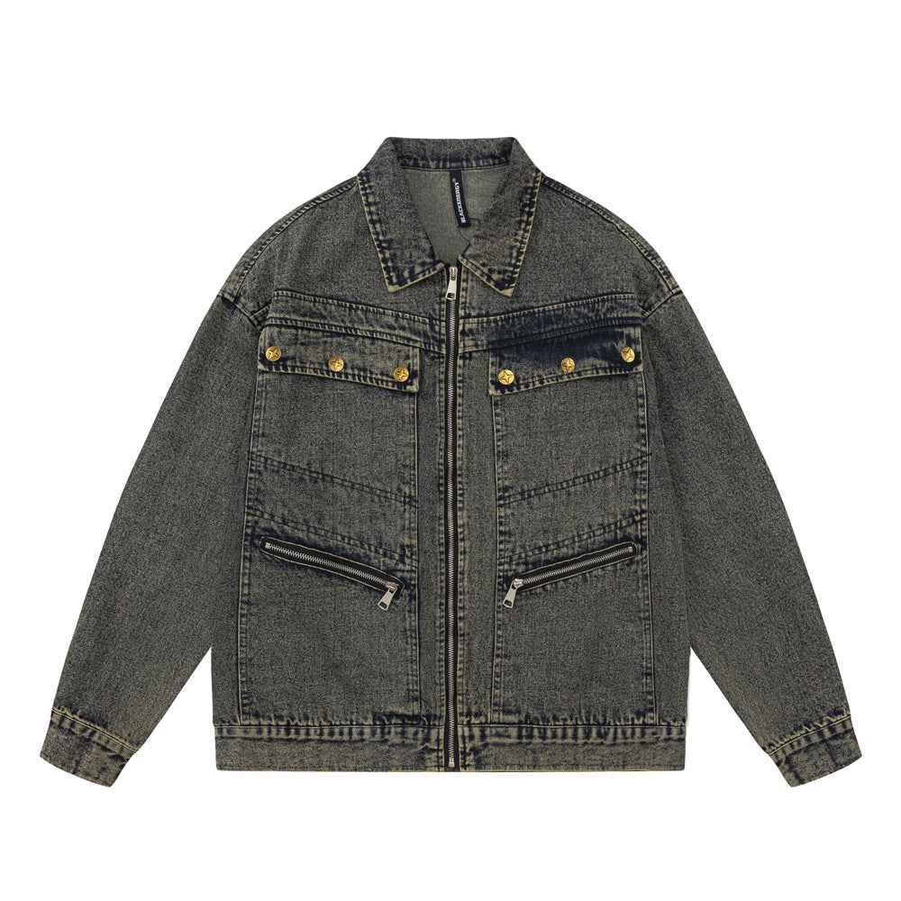 Punk High Street Tooling Denim Jacket For Women Blue