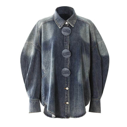Designer's Large Denim Drop Shoulders Women Shirt | MuddyStock Originals Denim Blue MuddyStock
