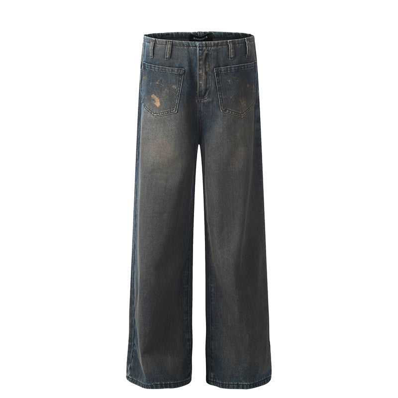 Destroyed Inside-out Wear Pocket Design Loose Straight Wide Leg Jeans Blue MuddyStock
