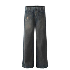 Destroyed Inside-out Wear Pocket Design Loose Straight Wide Leg Jeans For Men Blue