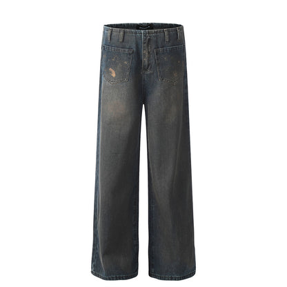 Destroyed Inside-out Wear Pocket Design Loose Straight Wide Leg Jeans Blue MuddyStock