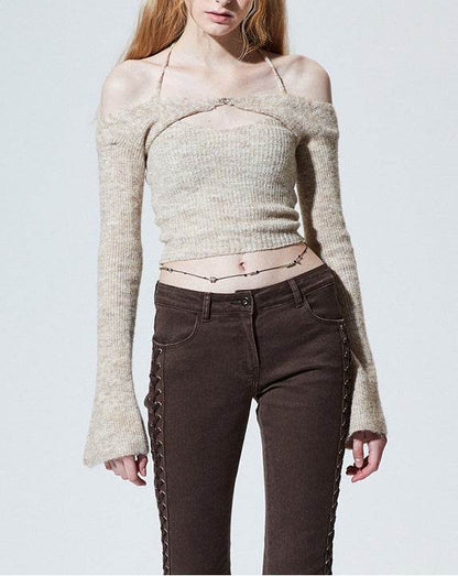 Suspender Blouse Two-piece Knitted Blouse Beige MuddyStock