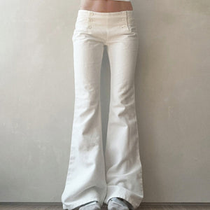 Low waist slimming and slightly flared white stretch jeans White