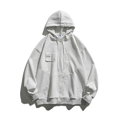 Retro Hooded Sweater Men And Women Irregular Zipper Heather Gray MuddyStock