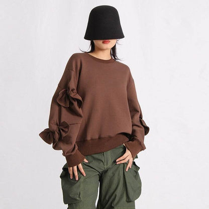 Patchwork Bow Sweatshirts For Women | MuddyStock Originals coffee MuddyStock