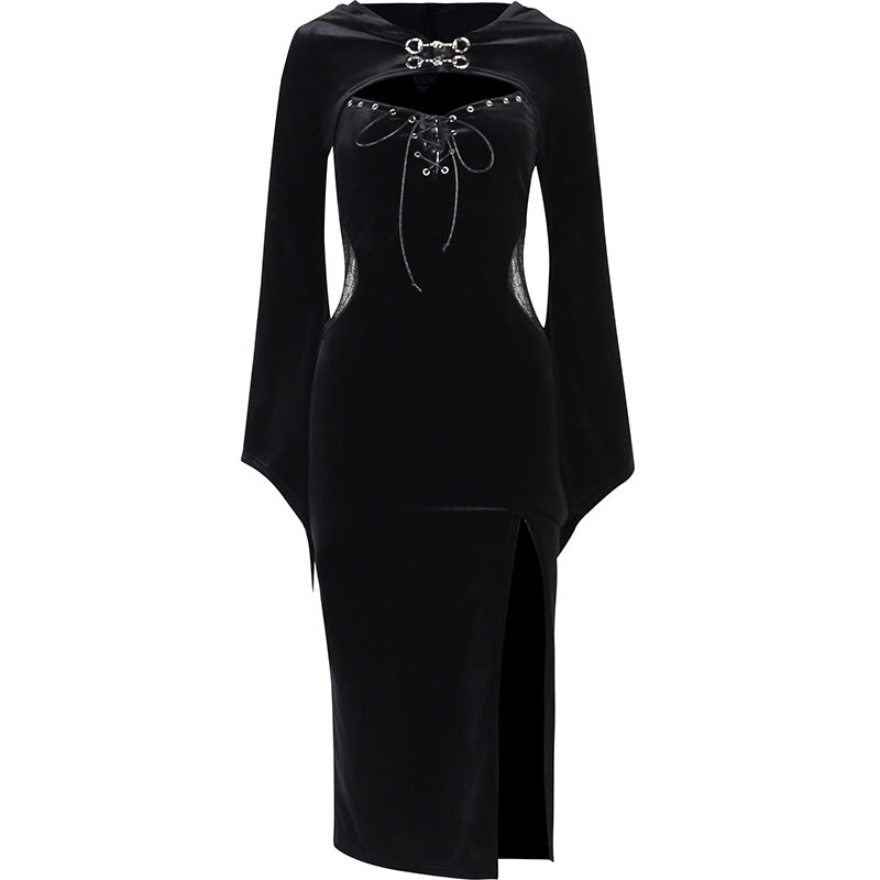 Halloween Women's Dress With Bell Sleeves Black