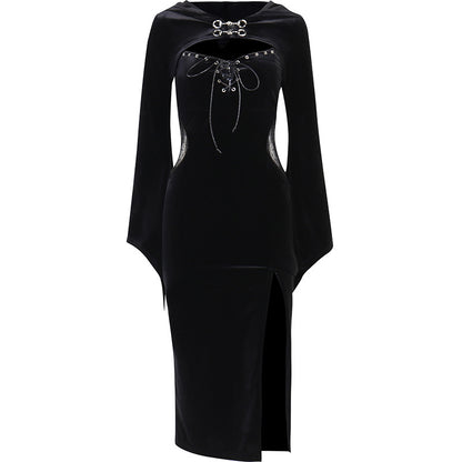 Halloween Women's Dress With Bell Sleeves Black