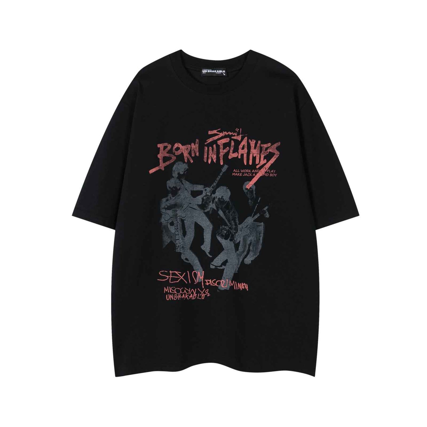 Rock Band Letter Print Short Sleeve T-Shirt For Men | MuddyStock Originals Black MuddyStock